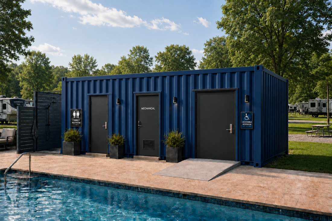 20′ Commercial Pool House with Family & ADA Restrooms